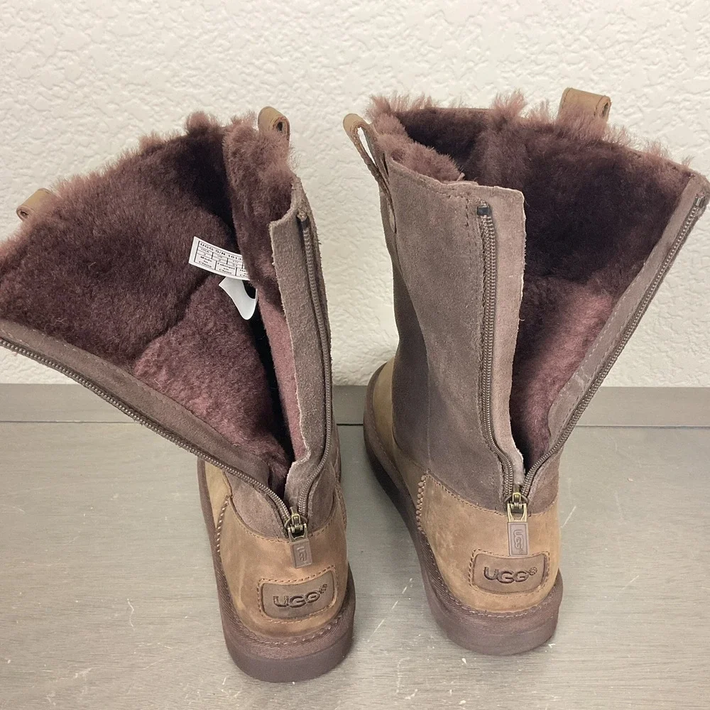Ugg Australia Jesslyn Leather & Suede Chocolate Brown Boots Girls' Size 3 US